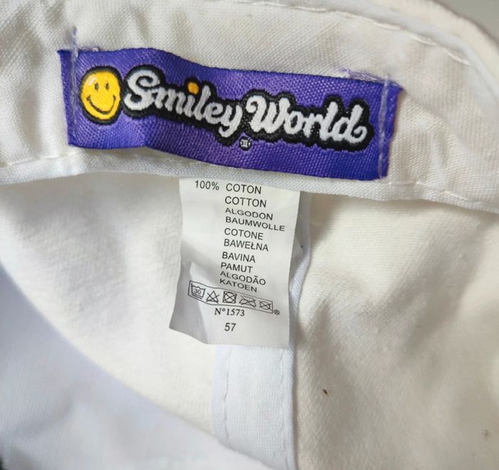Casquette blanche en coton 57 cm, taille ajustable, smiley world - photo numéro 5