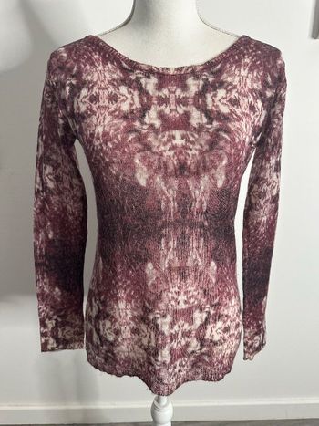 Pull fin tie and dye psychédélique en mohair bordeaux et blanc IKKS T38 M