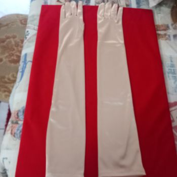 Paire de gants longs en satin extensible coloris crème 