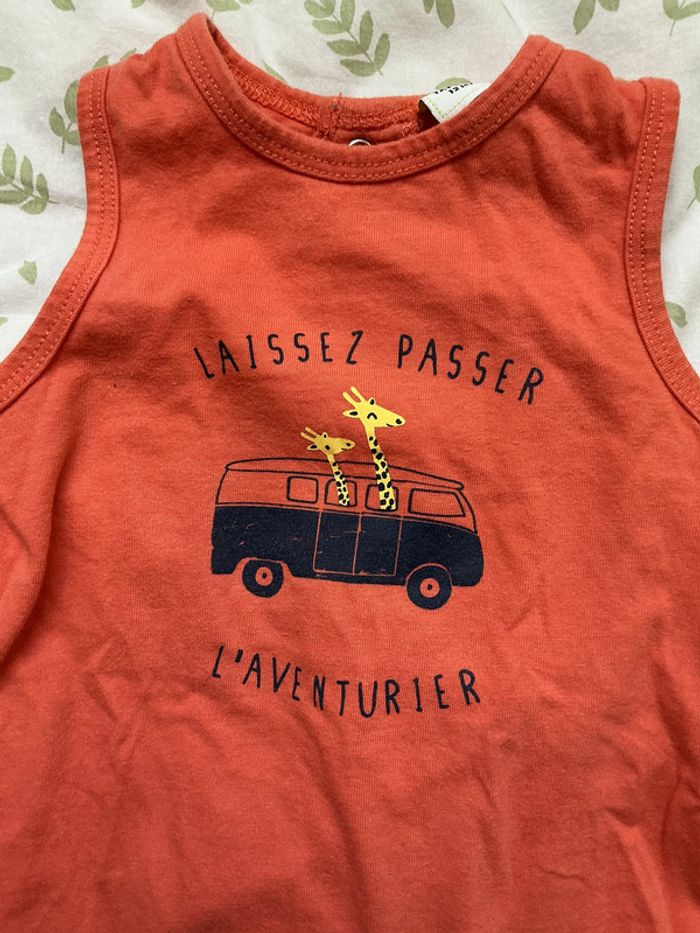 barboteuse sans manches tape à l'oeil pressions entre les jambes corail 12 mois - photo numéro 5