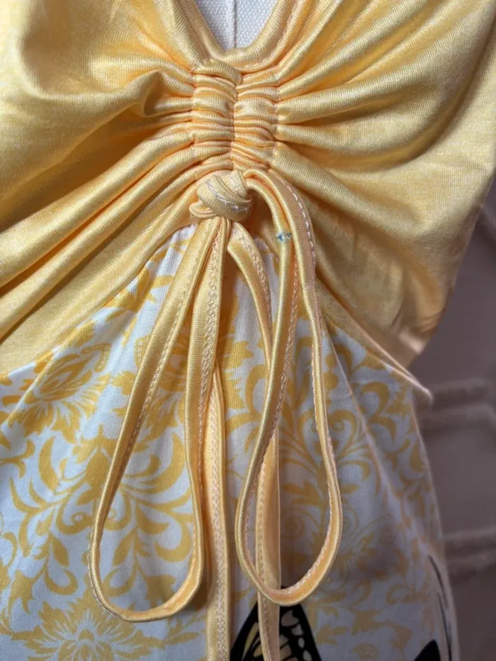 Tunique jaune satinée papillon – style y2k vintage fairycore – taille L - photo numéro 4