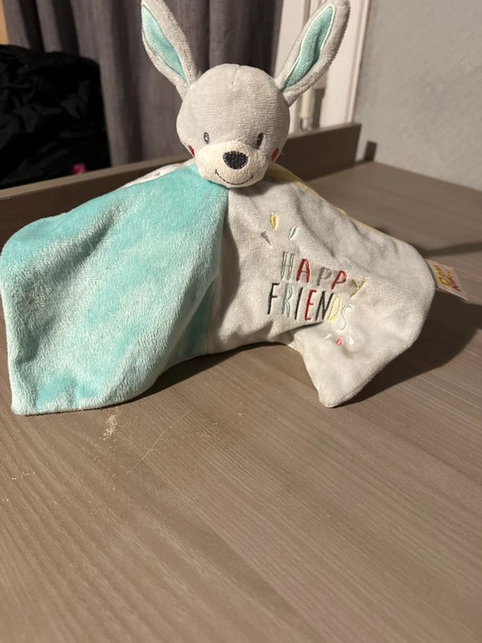 Doudou plat lapin doukidou happy friends bleu - photo numéro 3