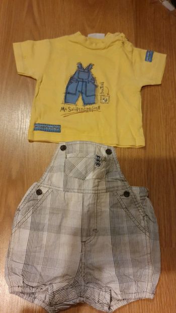 ensemble salopette et tee shirt jaune 6 mois