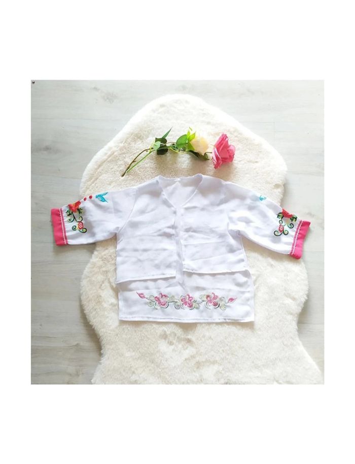Cardigan fin en voile avec broderies fleurs style folklorique traditionnel asiatique - photo numéro 2