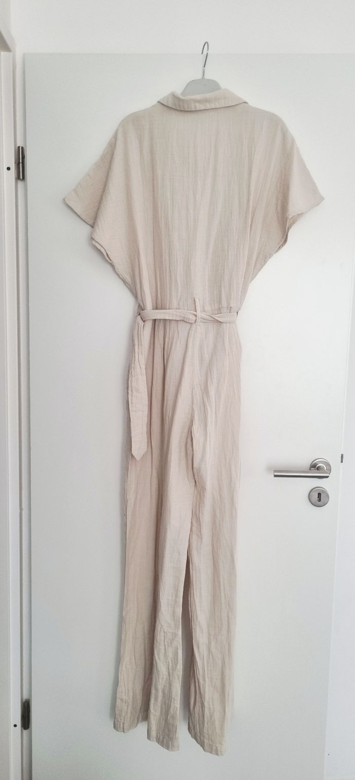 Combinaison pantalon beige gaze de coton mango L neuf avec étiquette - photo numéro 7