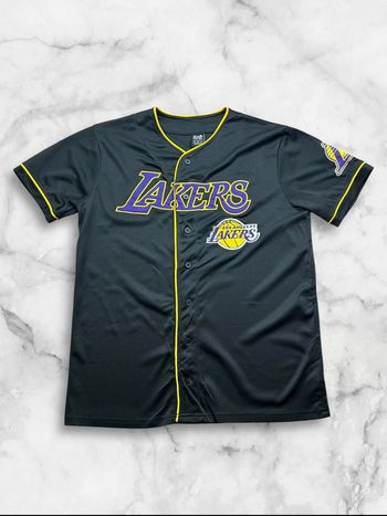 Maillot baseball Style Los Angeles Lakers Noir Ultra Game Brodé Devant Floqué Derrière Taille M