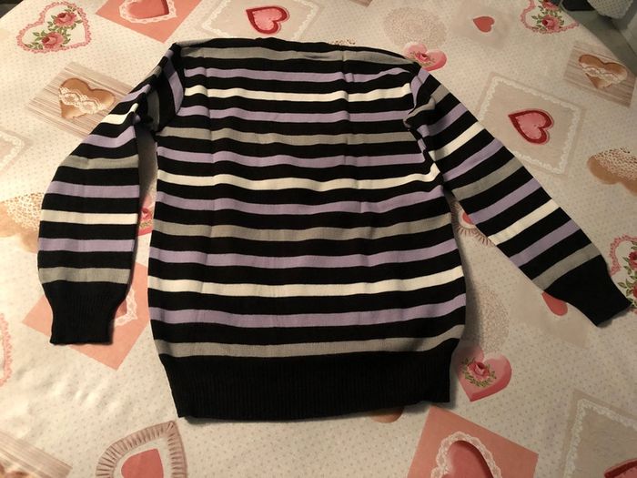 Pull rayé violet gris - photo numéro 2