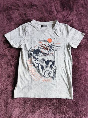 T-shirt mc gris tête de mort velours Influx 10 ans