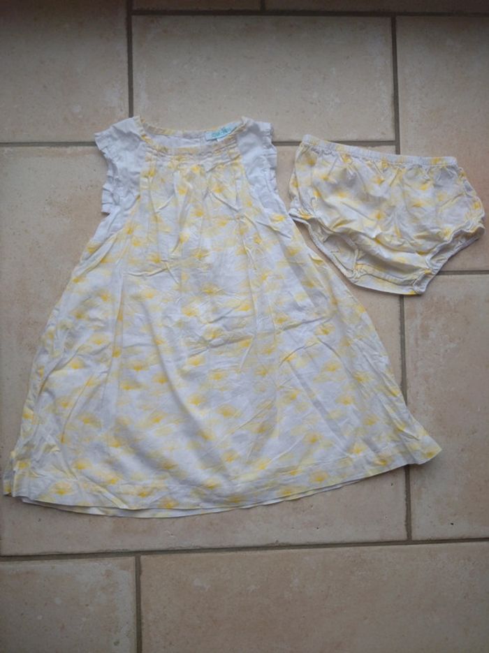 Ensemble (robe + boomer assorti) Fille 18 mois Fleurs ou feuilles Obaïbi 100% coton