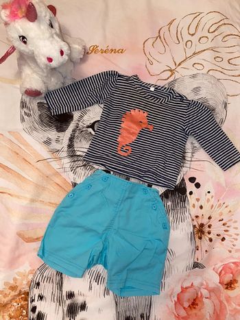 Ensemble t-shirt et short, taille 6 mois, marques inconnues.