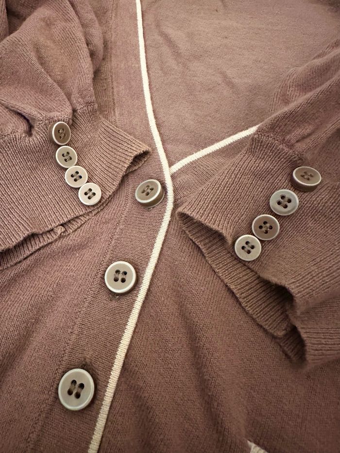 Gilet cardigan manches 3/4 Mango MNG Suit chocolat mocha détail beige M - photo numéro 5