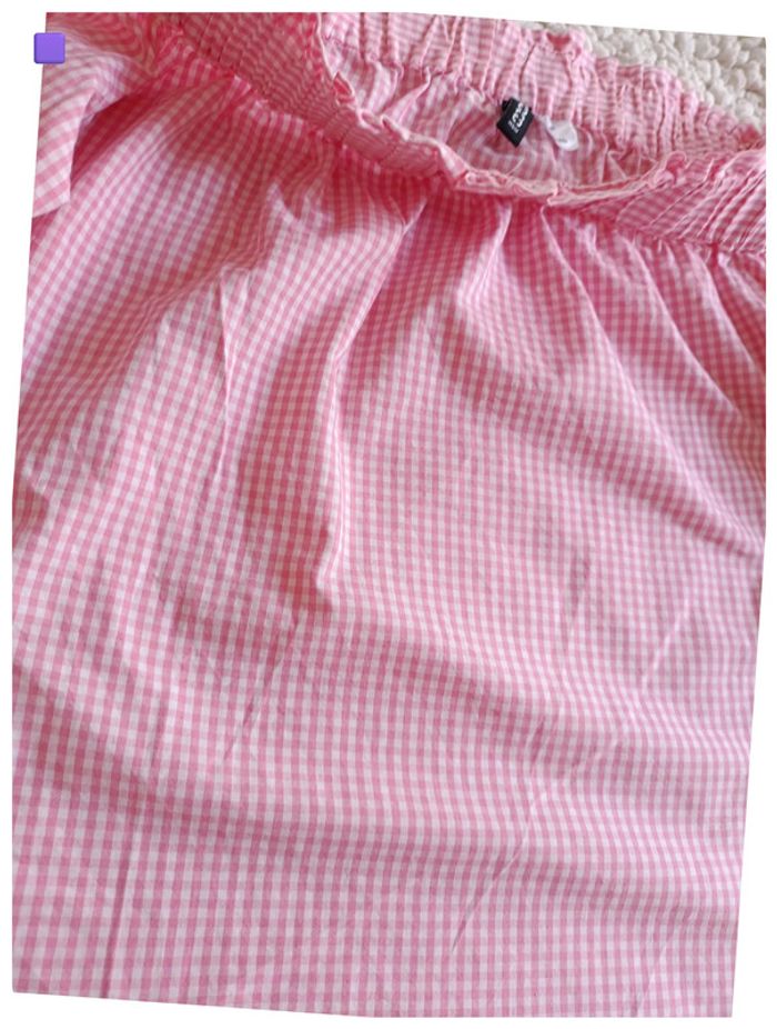 Blouse rose vichy col bardot vintage cute restaurant - photo numéro 3