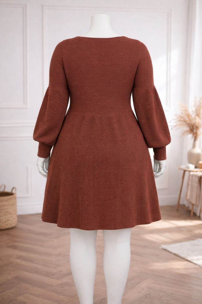 Robe pull en tricot maille texturées couleur cannelle terracotta Femme Taille 54 marque Boohoo 💍 - photo numéro 6