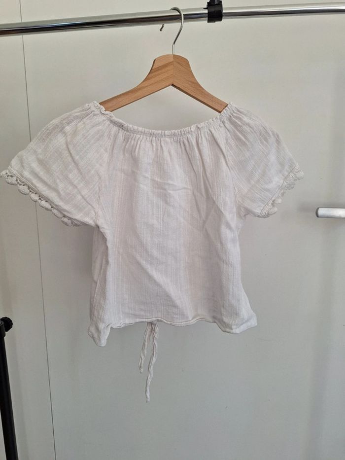 T-shirt blanc noué style bohème enfant fille 14 ans en lin - photo numéro 2