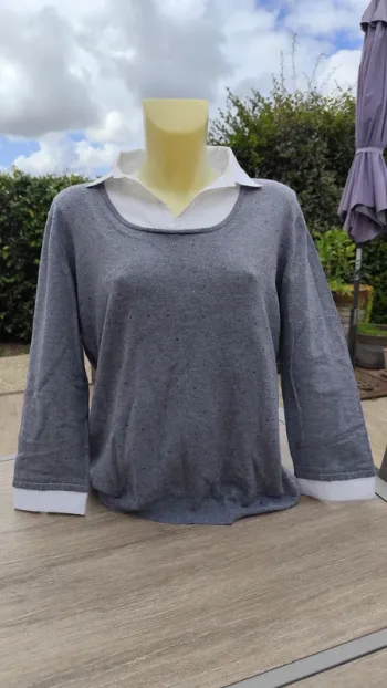 Pull léger à col chemisier blanc T42 - Armand Thiery
