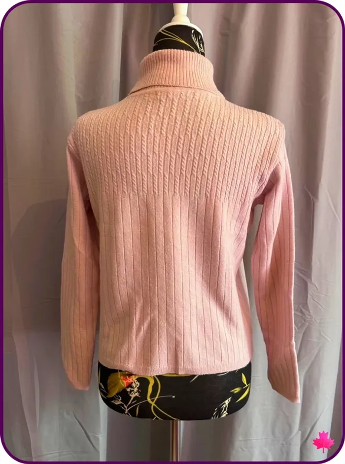 Pull Col Roulé Rose Poudré FéLINO - Maille Côtelée et Tressée - Taille S/M - photo numéro 3