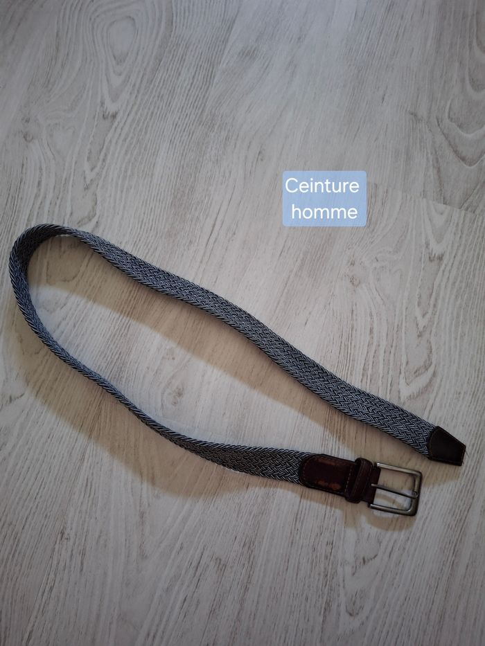 Ceinture homme tissu bleu blanc marron taille ajustable