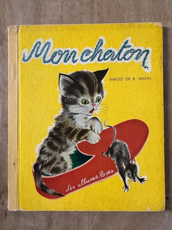 Livre ancien les albums roses cartonné Mon chaton petit chat R. Simon