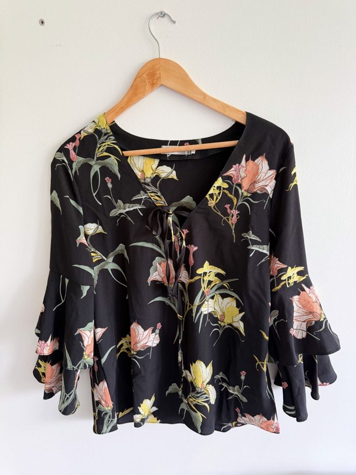 Blouse manches 3/4 noir à motifs multicolore Aisabelle taille 36 S