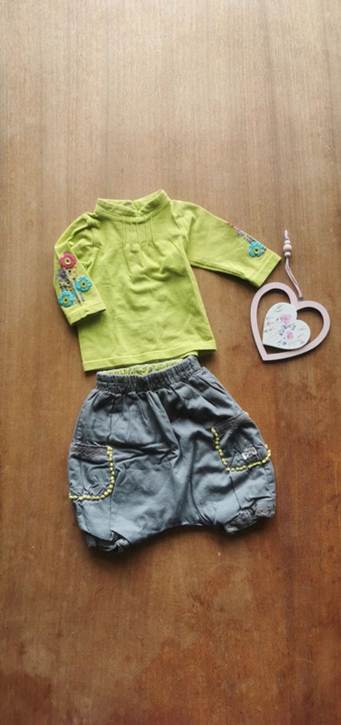 🌼 Ensemble mi-saison fille Orchestra 1 mois 53cm fille bohème broderie pompons