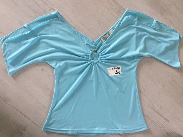 353-Haut turquoise T 38/40- M/L - photo numéro 3