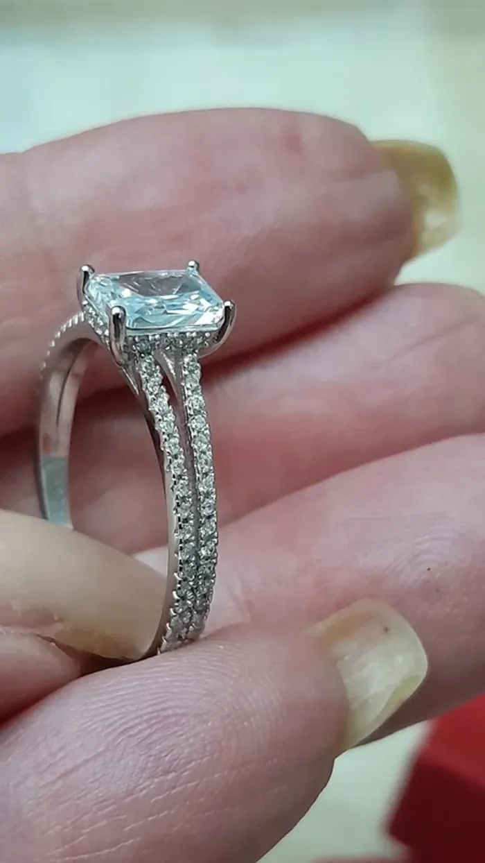 Bague avec strass, pierre transparente, argent 925, taille 60 - photo numéro 9