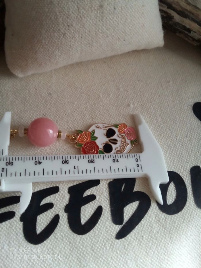 Collier jade rose et tête de mort Mexicaine - photo numéro 2