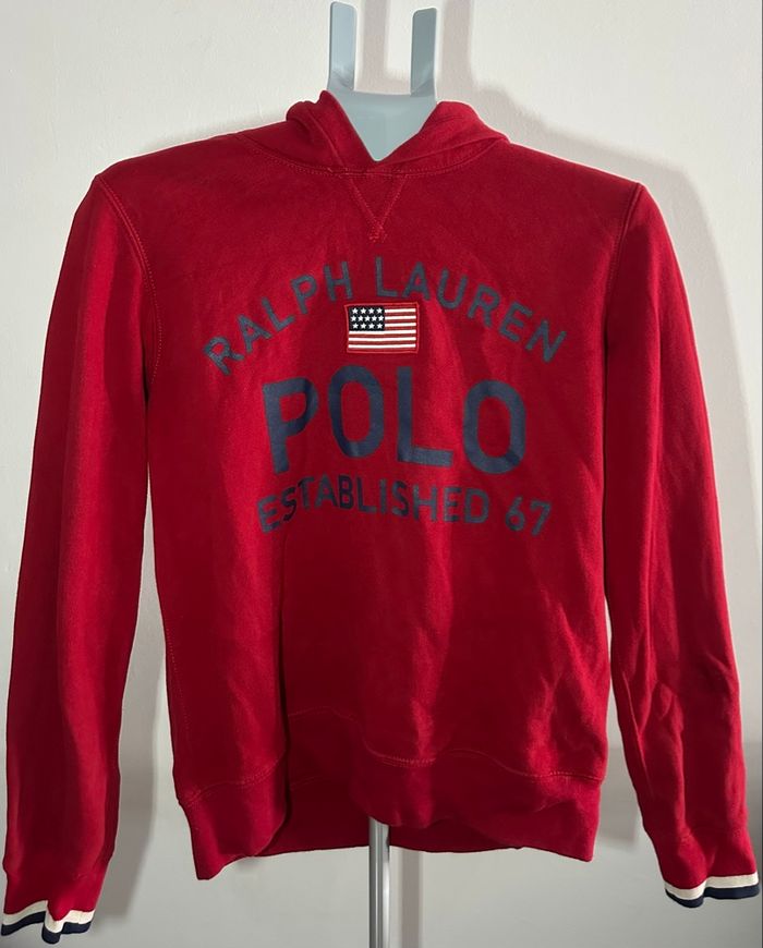 Sweat à capuche Polo Ralph Lauren rouge drapeau USA – taille L (14–16)
