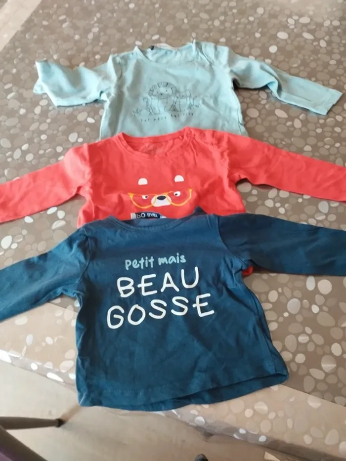 3 tee shirt manches longues 12 mois comme neuf - photo numéro 2