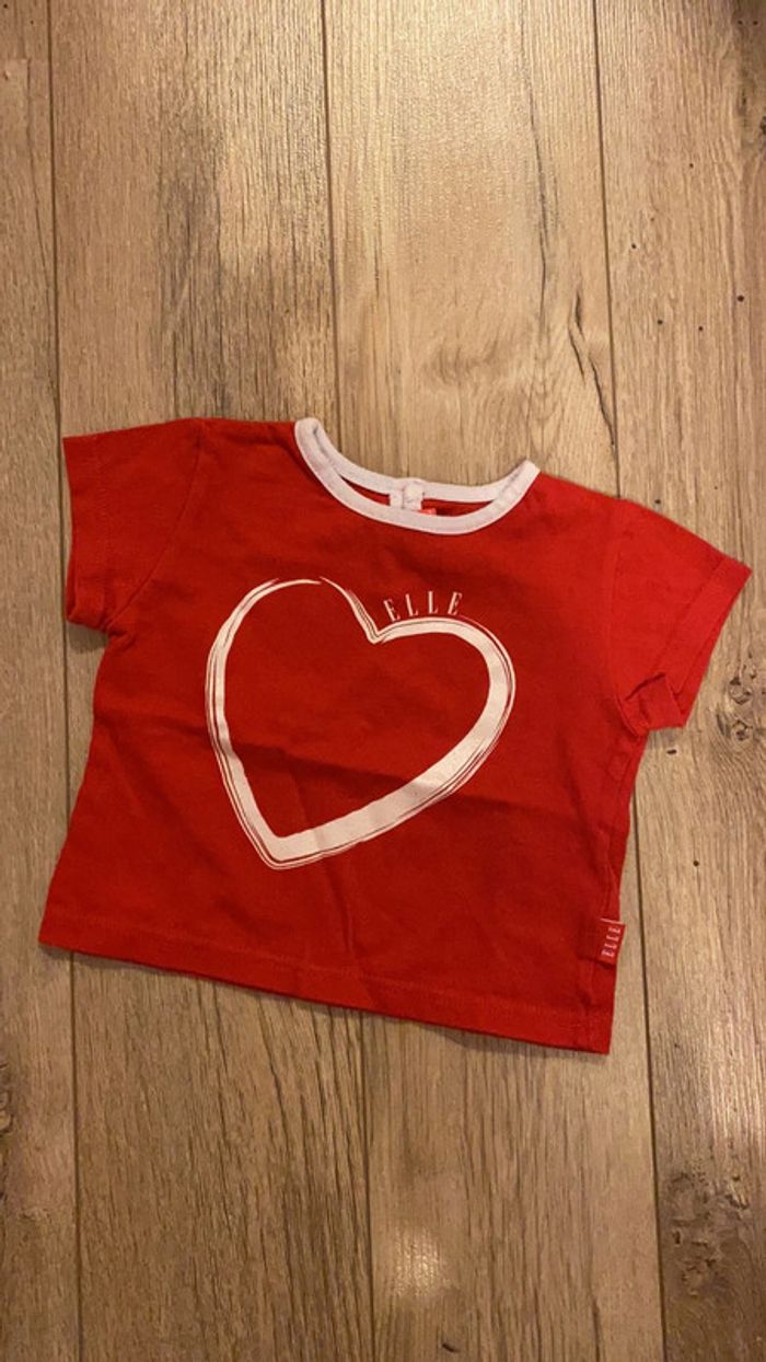 12 mois - superbe tee shirt rouge et blanc ELLE