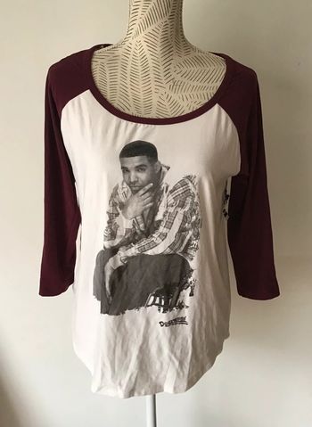 T Shirt manche 3/4 taille L bordeaux et blanc (0224)