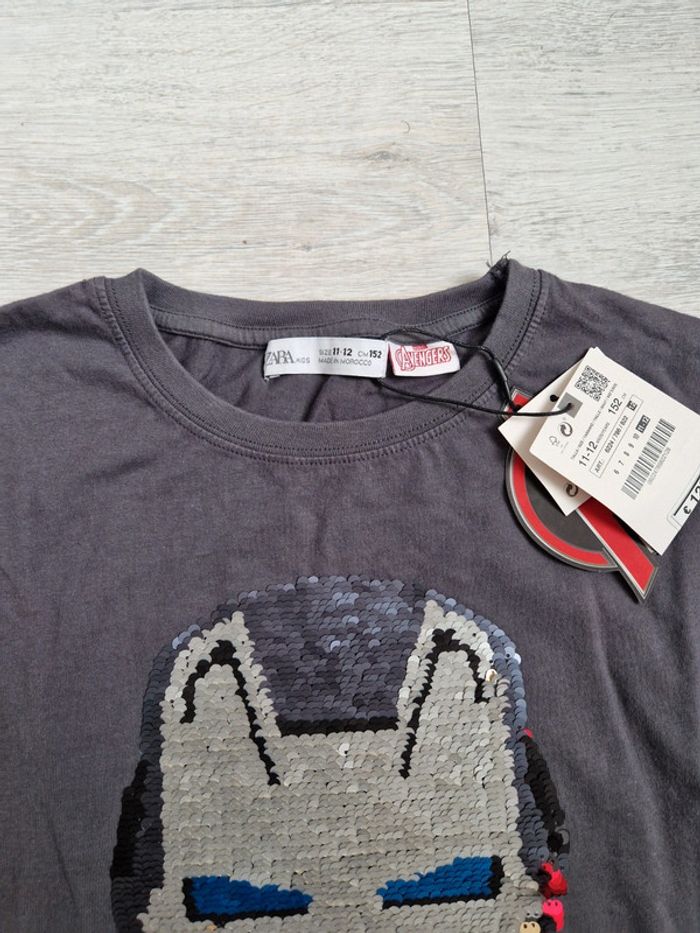 Tee-shirt gris manches longues Avengers à sequins Zara 11-12 neuf avec étiquette - photo numéro 2