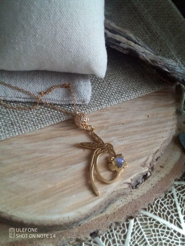 Collier sautoir pendentif colibri et pierre de labradorite - photo numéro 3