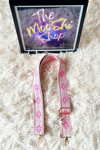 Sangle de sac à main sac banane beige fleur géométrique blanc blanche rose neuve neuf