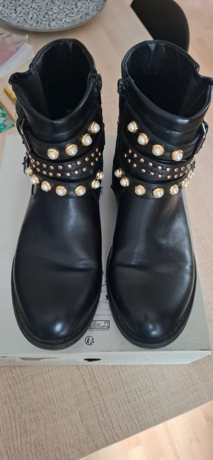 Bottines noires cuir clous dorés strass "Miss Liberto" - photo numéro 4