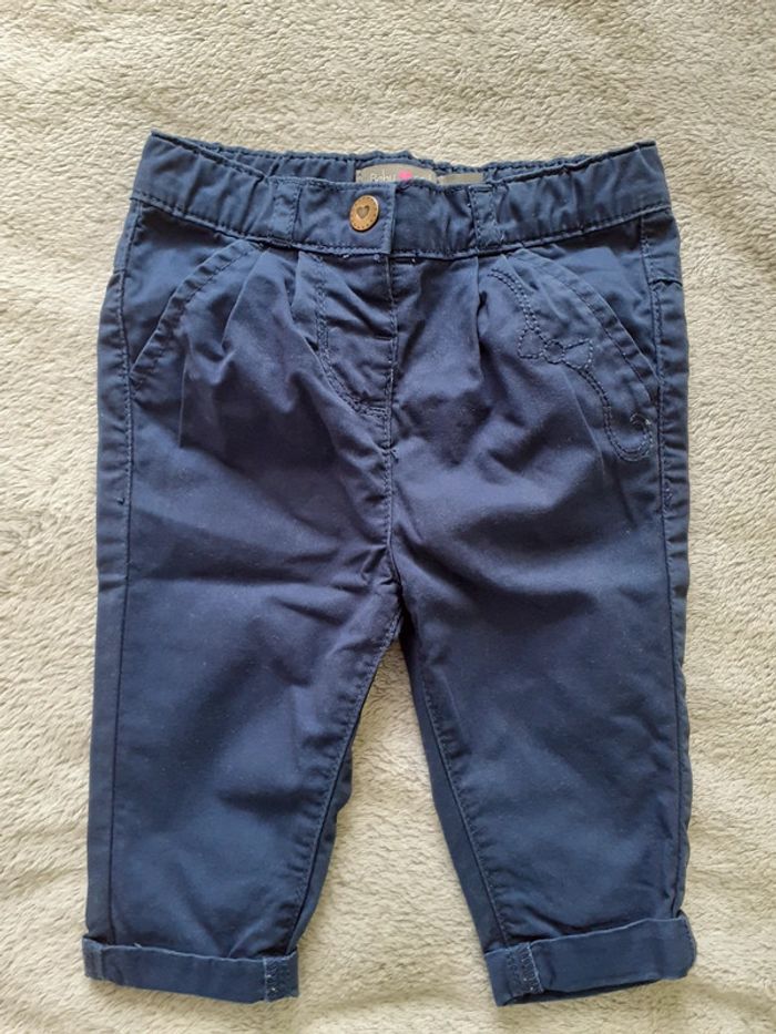 Pantalon fille bleu 6 mois broderies nœuds