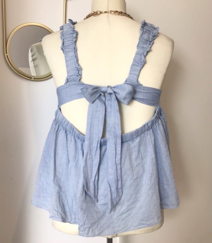 Jolie blouse baby doll bleu stone bleached 100% coton Pimkie