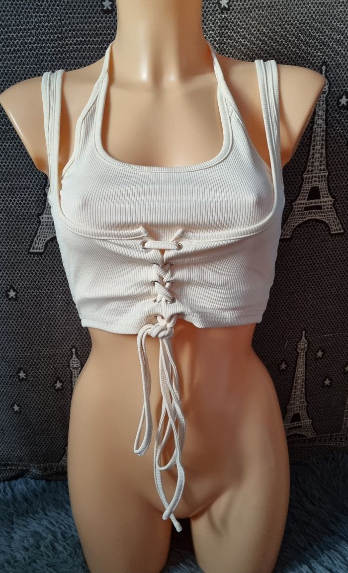 Top court côtelé uni à bretelles taille XS