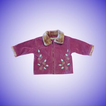 Manteau Bébé Enfant Velours Côtelé Bordeaux Tom Kids Col Fourrure & Broderies Florales 12 mois 74 cm Très Bon État