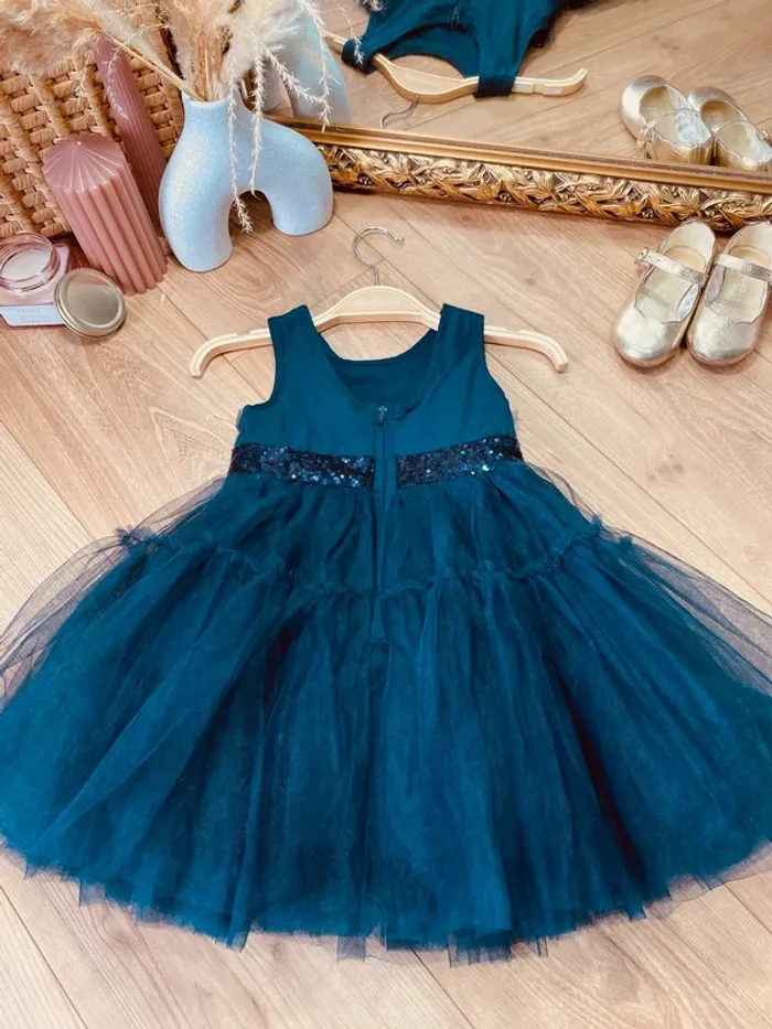 Taille 2 ans Robe créateur fille TAO bleu marine * sequins tulle * 💙 - photo numéro 6