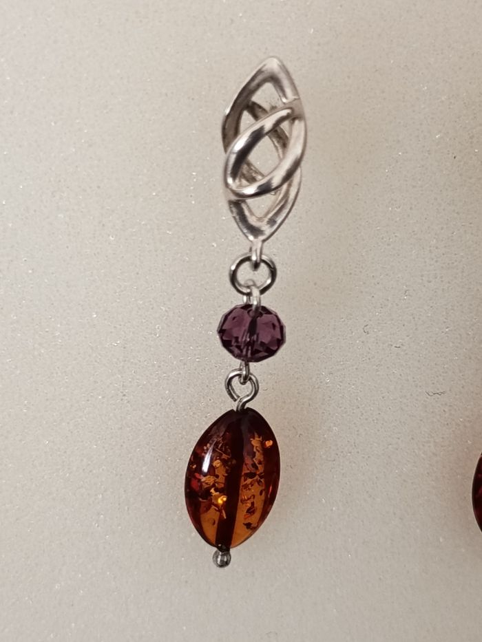 Boucles d'oreilles argent et ambre. - photo numéro 4