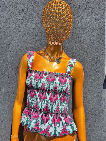 Top Court Femme Vert et Fuschia