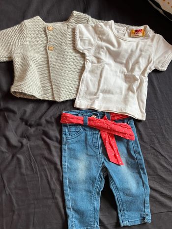 Ensemble jean t-shirt MC gilet 3 mois