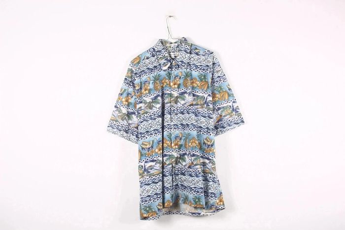 Superbe chemisette vintage 90-2000s en coton motif fleurs des îles et univers de la mer (#240290)