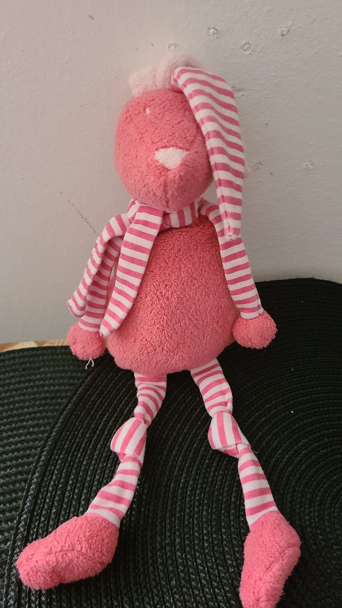 Bout'chou doudou lapin rose rayé écharpe - photo numéro 3