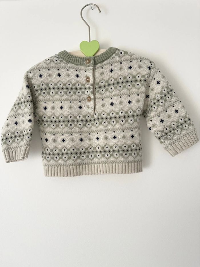 Magnifique pull jacquard tons verts pour bébé quasi neuf boutchou taille 6 mois de chez Monoprix - photo numéro 2