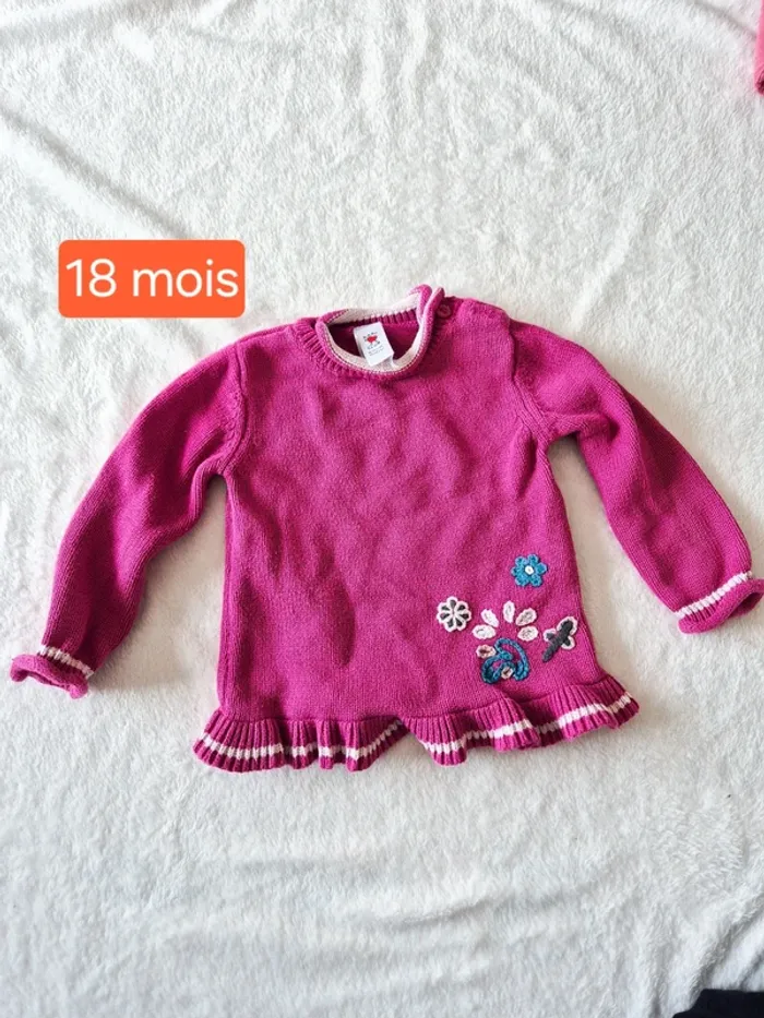 Pull rose a fleurs 18 mois