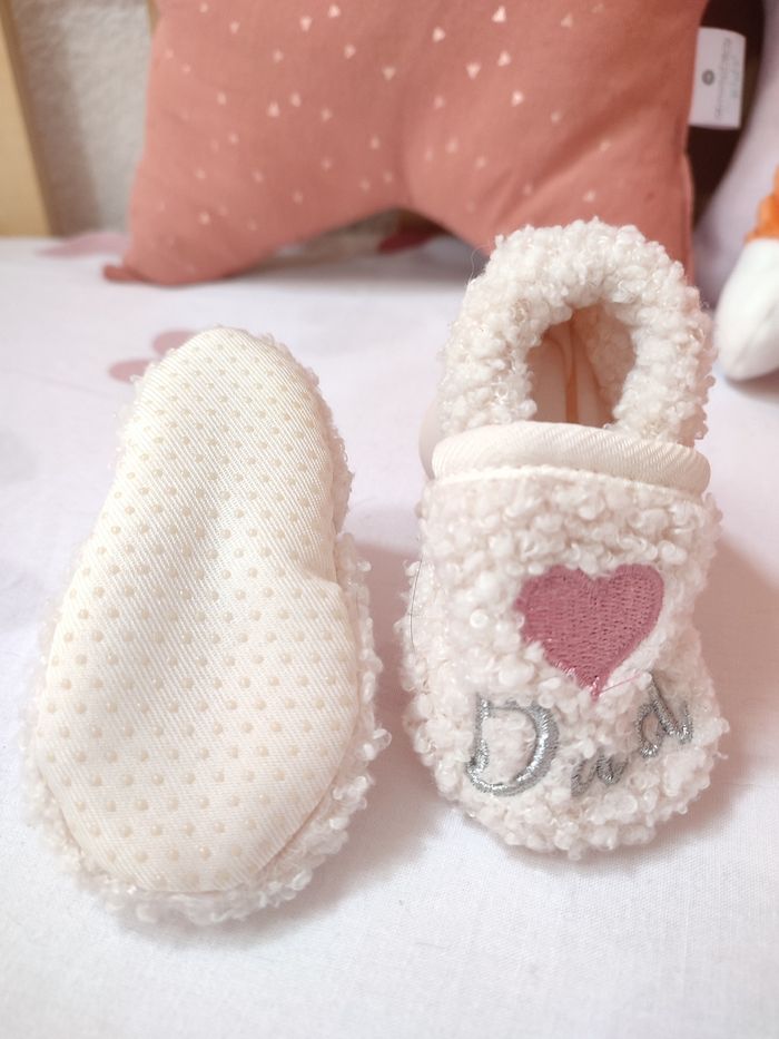 Paire de chaussons Dad Mom - Neuf - Naissance - Beige et rose - Teddy - photo numéro 5