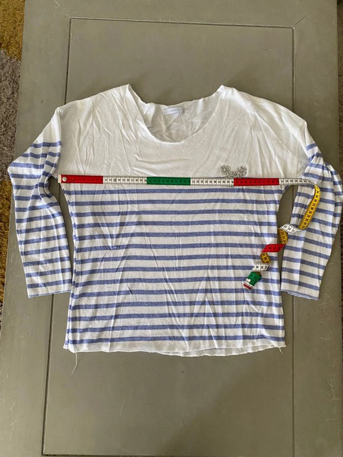 Marinière blanche et bleue ciel avec Mickey en strass Allen&Jo taille 38/40 - photo numéro 14