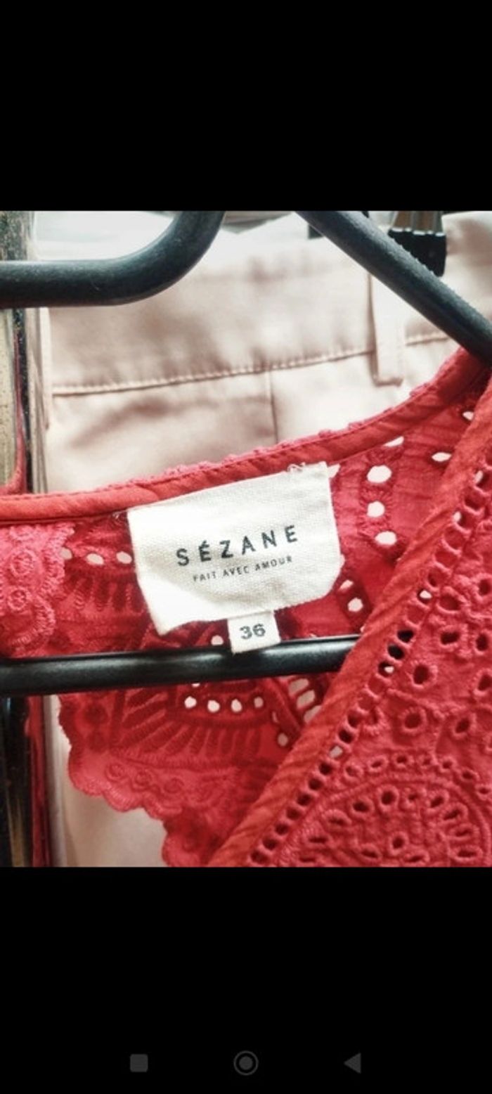 Blouse broderie anglaise rouge orangé Sezane taille 36 - photo numéro 3